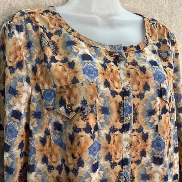 Nine West Multicolored Pattern Button Blouse‎ Chest Pockets Size Large - Picture 2 of 9